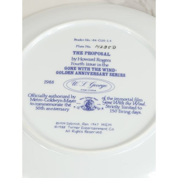 The Proposal Gone With The Wind Year 1988 Fine China 8 1/2" Wall Decor Plate Vtg - Picture 12 of 13
